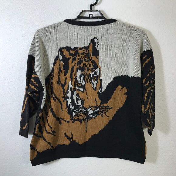 Vintage Turtle Bay Sweater Womens XL All Over Tiger Print Long Sleeve Acrylic - Picture 14 of 14